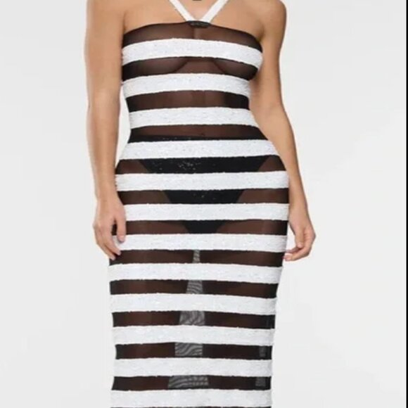 Oseree Paillettes Bicolor Stripes Dress - Picture 2 of 6